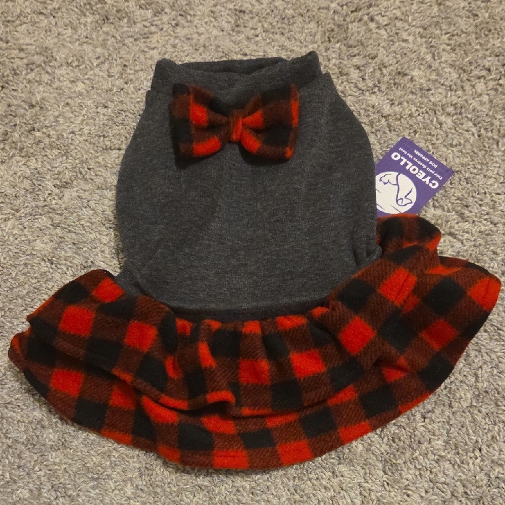 Chic Dog Dress with Plaid Skirt and Bow